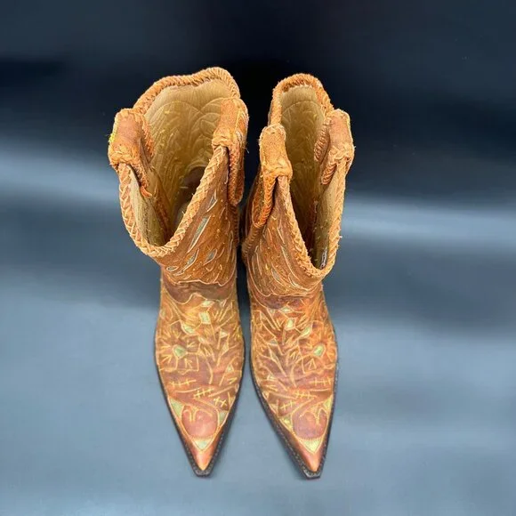 Old Gringo Wyoming Tooled Brown Leather Short Cowgirl Cowboy Western Boots 7.5 - Picture 6 of 16